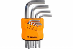 Набор ключей имбусовых HEX 9 шт 1.5-10 мм Вихрь